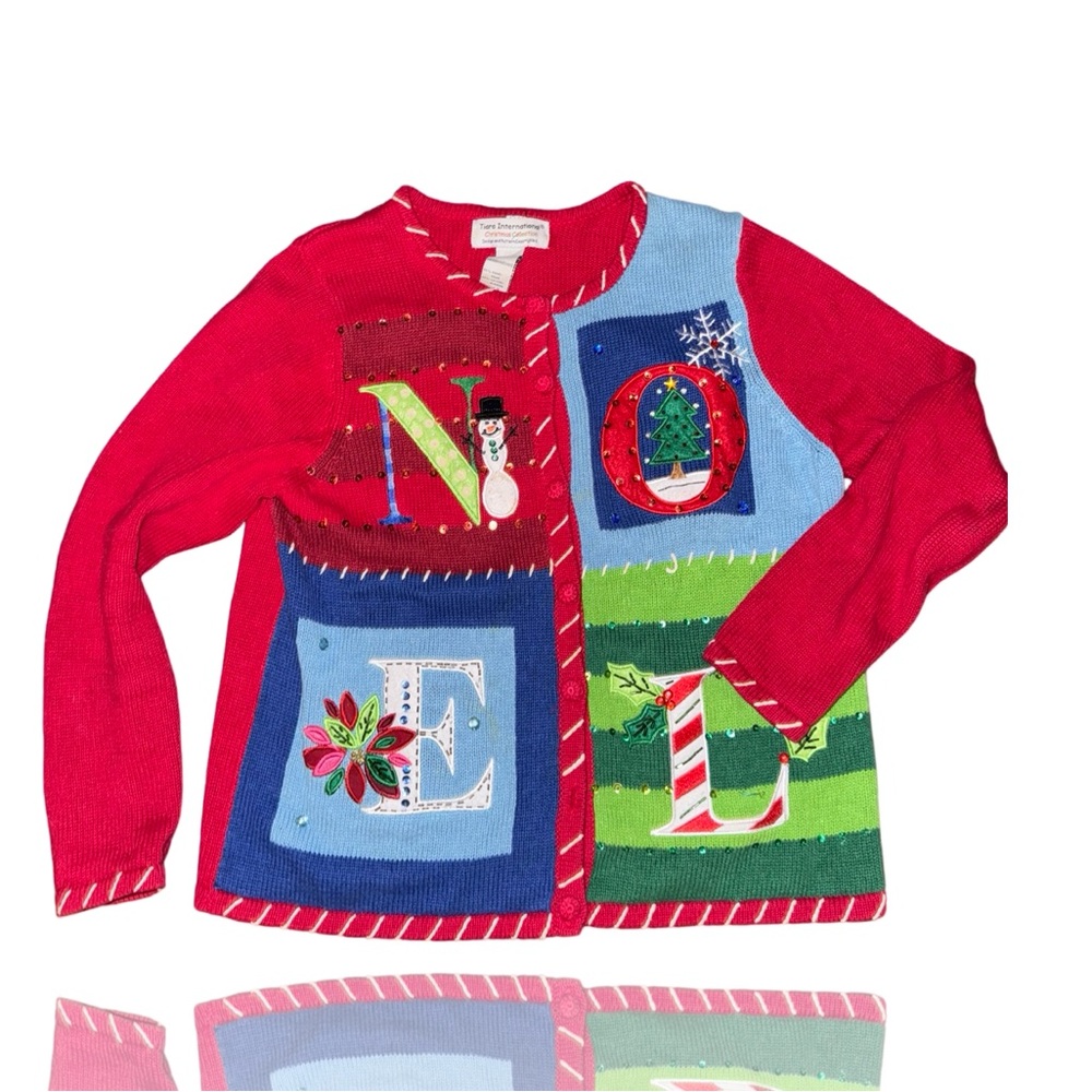 Ugly Christmas Sweater: “NOEL” Button Up Cardigan: Tiara International: MED